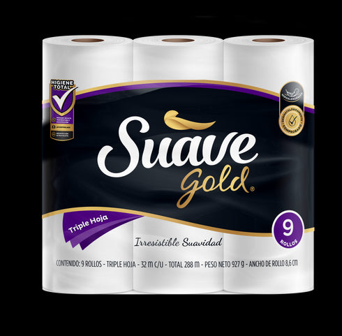 PAPEL HIGIENICO SUAVEGOLD 9U 3 HOJAS 32MTS